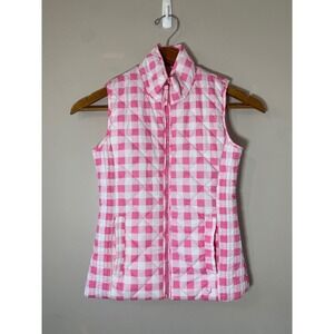 Young Dimension Girls Pink White Gingham Quilted Puffer Vest Size 9-10 Preppy